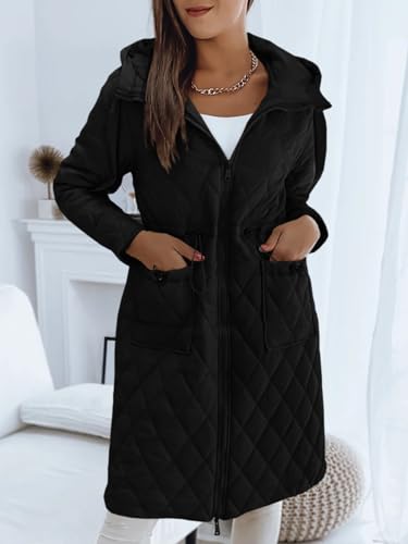Imily Bela Womens Long Quilted Jackets Zip Up Hooded Drawstring Waist Coats with Pockets2
