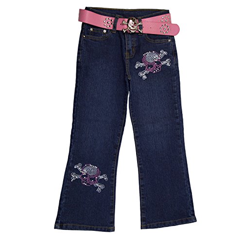 2B Real Girls Stretch Blue Jeans with Pink Belt Skull Buckle