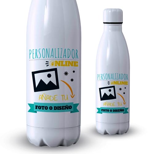 Botella personalizada con foto y texto 500ml | Botella de agua acero inoxidable térmica de doble capa | Libre de BPA y reutilizable | Bebidas frías 24h y calientes 12h