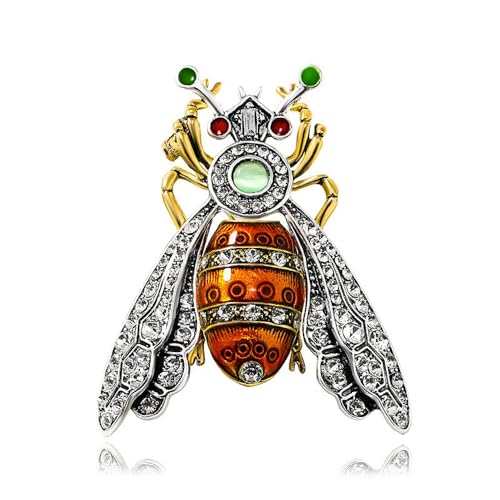 Image of Antique Moth Bee Brooch Pin for Women Men Fashion Exaggerated Big Crystal Red Green Enamel Insect Animal Brooches Lapel Pins Delicate Dress Accessories Christmas Birthday Holiday Party Jewelry Gift Souvenir