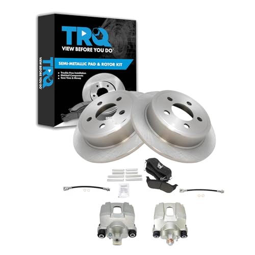 Image of TRQ Rear Brake Pad and Rotor Set Semi Metallic Rotors Calipers Hoses | For 2003-2005 Jeep Liberty
