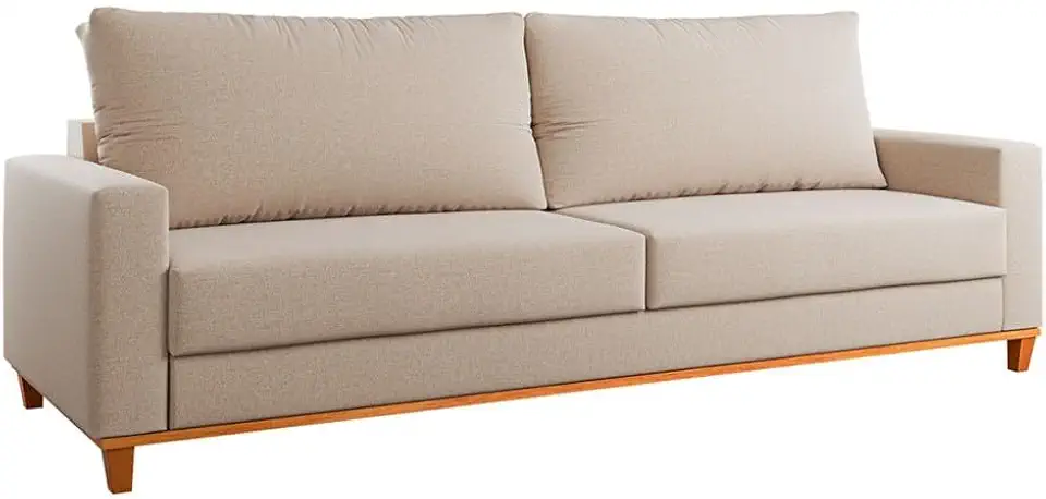 Sofá 4 Lugares em Linho 220cm - Estrutura em Madeira Maciça, Assento D23 e 180kg de Capacidade para Sala de Jantar (Bege)