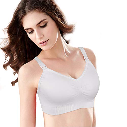 Image of Angelhood Womens Seamless Sleep Nursing Bra,Breastfeeding Maternity Bra with Remove Bra Pads Extenders Pack of 3