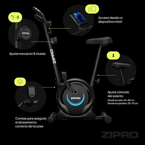 ZIPRO One S Bicicleta estática - Resistencia magnética, Operación silenciosa, Comodidad ajustable, Pantalla LCD, Medición del pulso, Calorías, Diseño compacto, Soporte para smartphone, Max 110 kg - Imagen 4