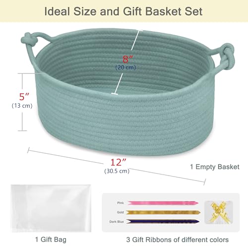 Image of Small Empty Gift Basket with Bag & Ribbons, Light Green