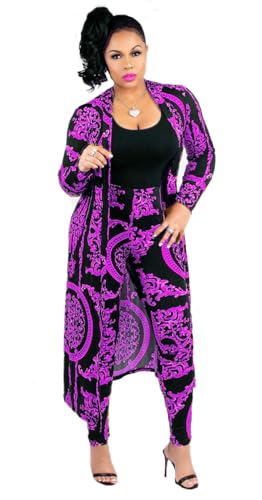Image of Max2co Women 2 Piece Outfits Floral Long Sleeves Open Front Cardigan Cover up with Leggings High Waist Long Pants Set