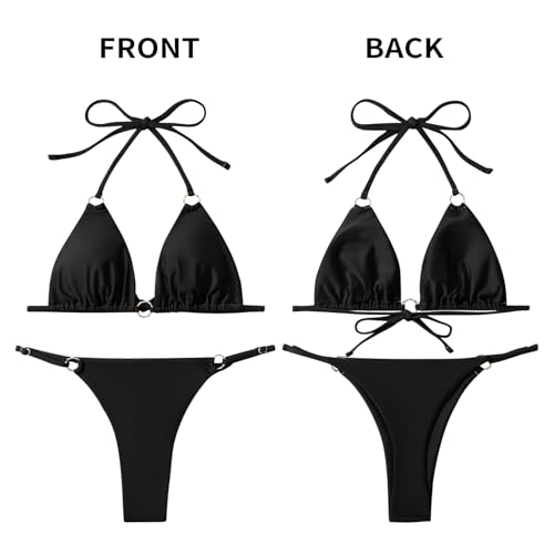 Image of MIKETAI Sexy Bikinis for Women 2 Piece Bikini Spaghetti Strap Swimsuits Solid Color Bathing Swimwear Triangle Bathing Suit