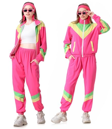 80s Tracksuit for Women Retro Windbreaker Outfit 90s Color Block Sportswear Set with Jacket Sweatpants2