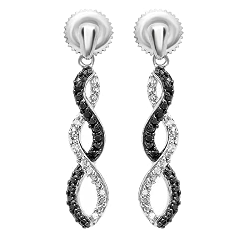 Dazzlingrock Collection 0.10 Carat (Ctw) Round Black & White Diamond Infinity Swirl Dangling Drop Post Earrings For Her In 925 Sterling Silver In Screw Back #TOP10