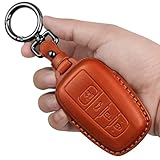 Tukellen for Toyota Key Fob Cover Genuine Leather With Keychain,Leather Key Case Protector Compatible with 2020-2022 Highlander Corolla Prius 2018-2024 RAV4 Camry Avalon C-HR GT86 -Brown