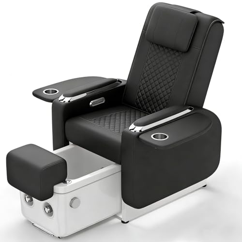 Artist hand Spa Chair with Foot Spa Basin, Manicure & Massage Chair, Electric Recline, 4-Head Back Massage, Hot/Cold Water Controls, LED Light & Jet Tub, Fast Drain Pump, Pull-Out Bowl(Black)