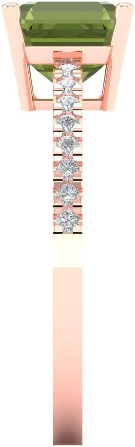 Clara Pucci 2.7 cttw Peridot 14K Rose Gold Solitaire with Accents Ring for Women - Cocktail Statement Fashion Jewelry Gift (6.5mm, Cushion Cut) - Image 3