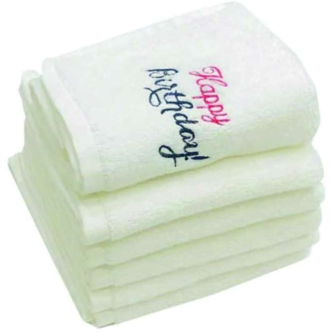 BYFT Embroidered For You (White) Luxury (Happy Birthday) Personalized Face Towel (33 x 33 Cm-Set of 6) 100% Cotton, Highly Absorbent and Quick dry, Classic Hotel and Spa Quality Bath Linen-600 Gsm