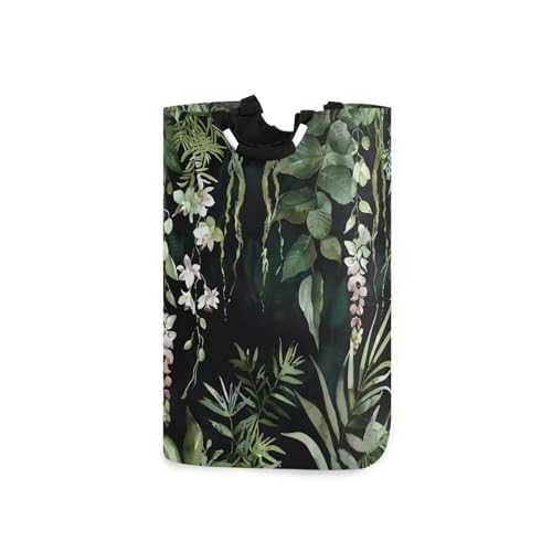 Jihqo Laundry Hamper Basket Tropical Plant Leaf Collapsible Nursery Storage Bin Waterproof Clothing Baskets for Home Bedroom Bathroom Washing Room