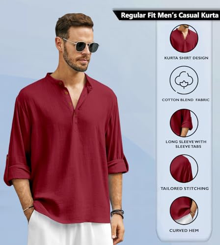 Image of Men's Solid Cotton Blend Regular Fit Mandarin /Chinese Collor Short Kurta for Men