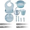 PandaEar Silicone Baby Feeding Set | 9PCS Baby Led Weaning Supplies Self Feeding Utensils | Divided Suction Plate Bowl Bibs Sippy Cup with Baby Snack Container Spoons Forks (Blue) #1