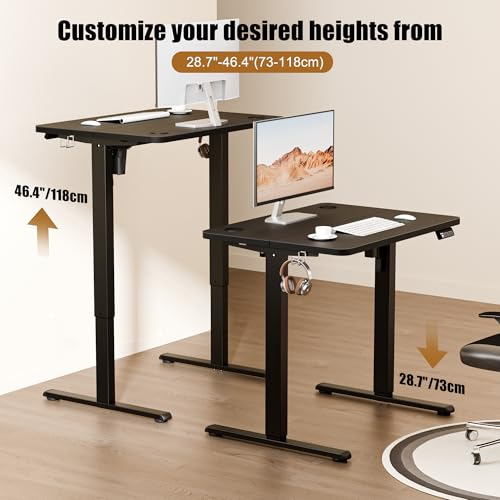 Image of ERGOMAKER Electric Standing Desk 80x60cm (31 inchx23.6 inch), Height Adjustable Sit Stand Desk with Splice Board for Home Office, Computer Desk Memory Preset (Black Frame + Black Desktop)