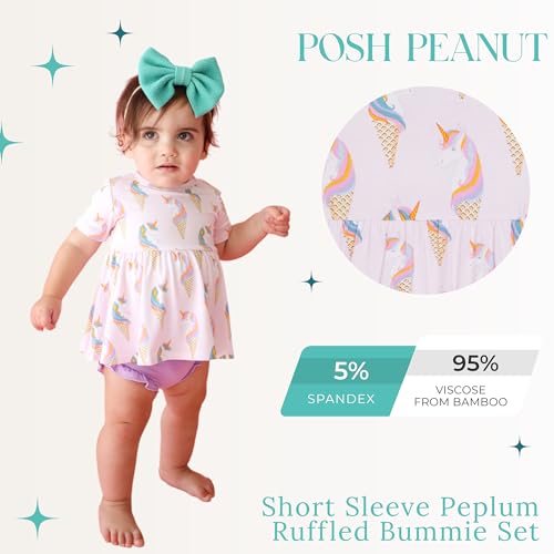Posh Peanut Two Piece Set - Short Sleeve Peplum Top & Shorts Set - Breathable Viscose from Bamboo Baby Girl Outfits2