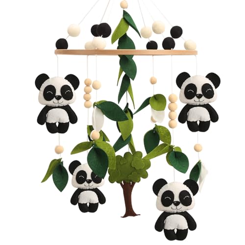 Flora & Ivy Panda Mobile for Crib - A Black and White Mobile with Pandas and Green Leaves