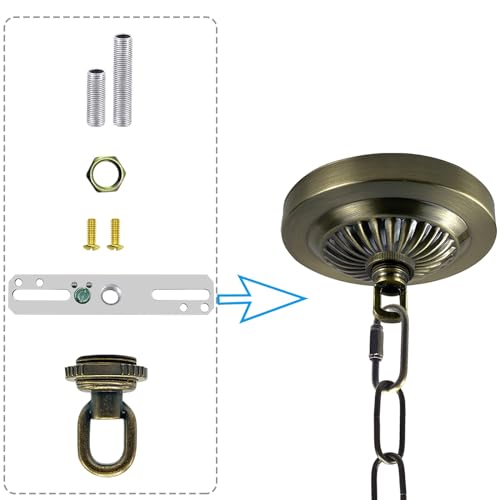 Image of ECUDIS Light Fixture Cross Bar Kit, 1 /4 IP Center Lamp Screw Collar Canopy Hardware Set (Antique Brass, Pack of 2)