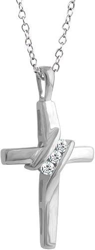 Miniatura 7 de Collar con colgante de cruz de tres piedras de diamantes de 10 quilates (0.05 cttw, I-JI2-I3) de 18 pulgadas, Diamante y oro, Diamante