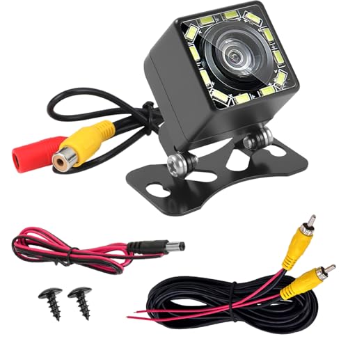 Cámara de Marcha Atrás para Coche 1080P, Respaldo Visión Nocturna Súper 12 LED, IP68 Impermeable 12V-24V 170° Gran Angular Cámara Trasera para Automóviles SUV Camiones Pickup Furgonetas