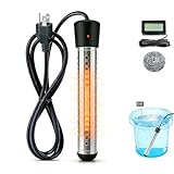 Immersion Water Heater Portable 2000W, with Stainless Steel Guard & Digital Thermometer,Fast Submersible Electric Heater for Small Pool, Bathtub, Bucket, Camping & Outdoor Use