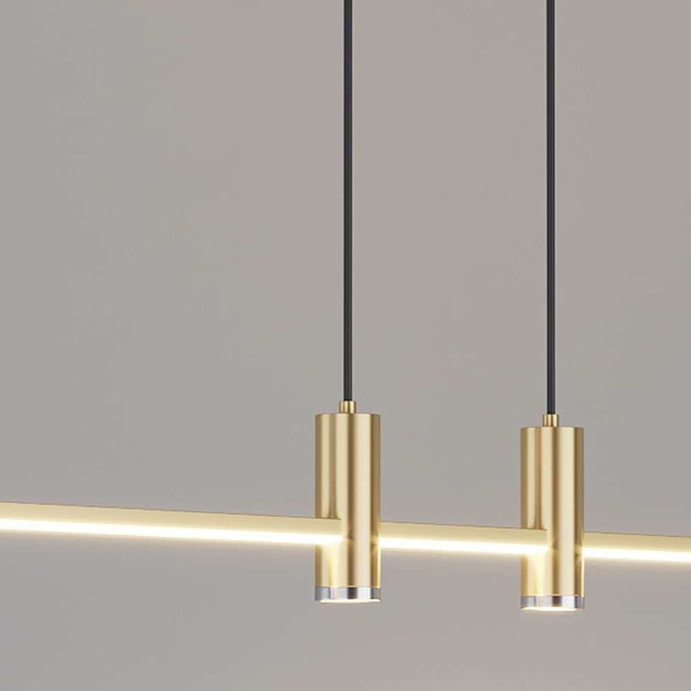 Lampadario a Sospensione LED Moderno dimmerabile Color Oro Spazzolato - Lampadario lineare Industriale per Sala da Pranzo, Isola Cucina, Tavolo da Biliardo con Design a Tubo sottil