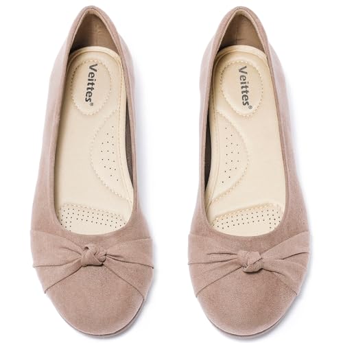 Image of Veittes Women's Wide Width Flat Shoes, Dressy Round Toe Slip On, Soft Comfortable Office Work Daily Walking Ballet Flats.