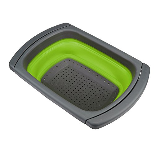 BigTron Colador Colador de Cesta de Drenaje Plegable Plegable con Asas Extensibles Colador de Fregadero para Escurrir Fideos de Frutas Y Verduras, Verde