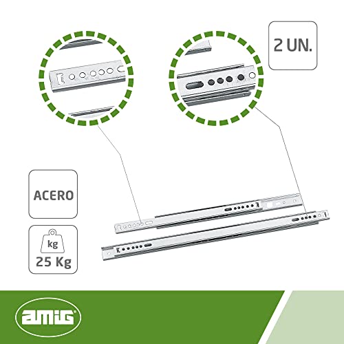 Amig - Set of 2 Metal Sliding Drawer Guides, Zincada, 438x27mm - Image 2