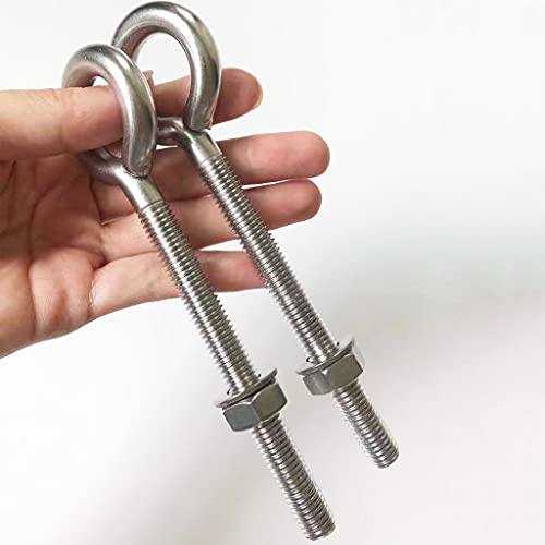 Image of Stainless Steel Eye Bolt, 2pack M10 Heavy Duty Eye Bolts 3 /8 inch X 4 inchwith Nuts and Washer Thread Lifting Ring Eyebolt, Long