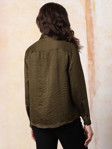 Image of High Star Women Boxy Spread Collar Long Sleeves Solid Shirts 43