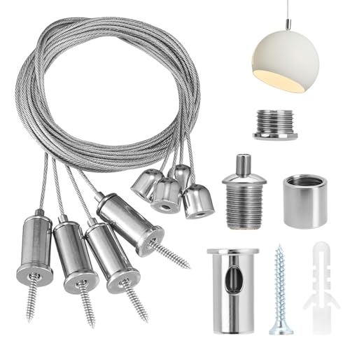 yolzhxe 10 Pièces Câbles Crochet Acier Inoxydable, 1.5 mmx1.5m Cable Suspension Luminaire, Réglable Kit Suspension Luminaire pour Panneaux LED, Plafonds, Luminaires