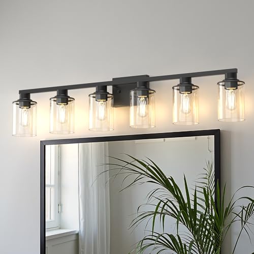 DORESshop Bathroom Light Fixtures, 6-Light Matte Black Bathroom Lighting Fixtures