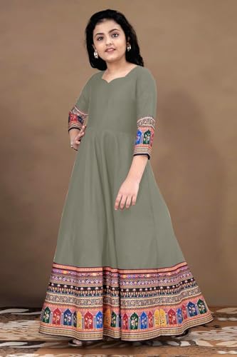 Image of Cotton Silk Long Anarkali Kurta for Girls