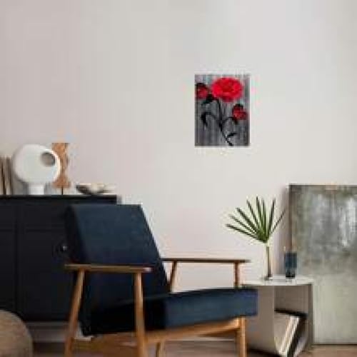 Toile murale papillon et rose rouge 21x30 cm avec cadre interne pour decoration de salon
