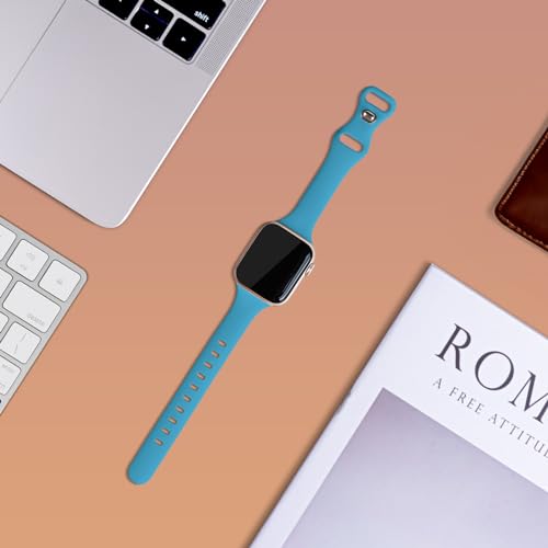 Image of Thin Silicone Band Compatible with Apple Watch 41mm 38mm 40mm 46mm 45mm 42mm 44mm, Slim Narrow Replacement Sport Strap Wristband for iWatch Series 11 10 9 8 7 6 5 4 SE Ultra 3 2 1 Women Men