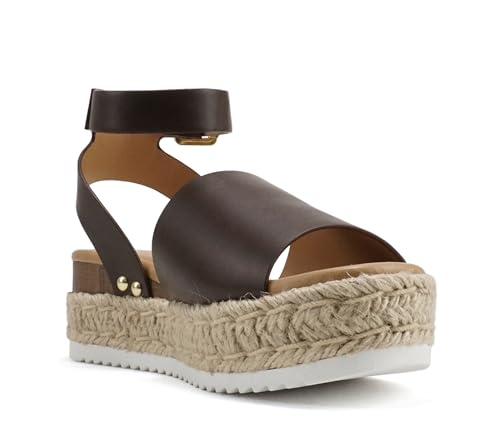 Image of Soda Topic Open Toe Buckle Ankle Strap Espadrilles Flatform Wedge Casual Sandal