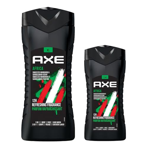 Image of AXE Africa 3-in-1 Body, Face & Hair Wash | Vibrant Mandarin & Sandalwood Scent | 12H Refreshing Fragrance | Combo of 2| 400ml +250ml