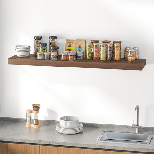 Image of Dreamland 55 inch Floating Shelves for Wall, 12 inch Deep Thicker Walnut Floating Shelves, Wall-Mounted Shelves for Bedroom, Living Room, Kitchen, Bathroom - Set of 1