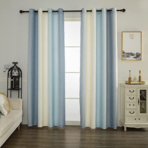 PLEASANT BOULEVARD Faux Linen Curtains [2 Panels] Gradient Color Window Drapes with Grommet, Thermal Insulated Darkening Curtain for Living Room, Bedroom, & Home Decor (52" W x 95" L, Cream & Blue)