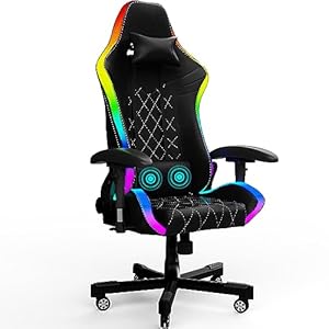 Homall Gaming Chair with LED, 150 kg Load Capacity, Ergonomic Office Chair RGB Lighting and Lumbar Support, Gamer Chair with PU Leather