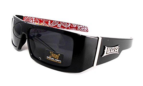 LOCS HARDCORE BLACK Dark Lens 0158 Sunglasses Red Print Inside w Bag