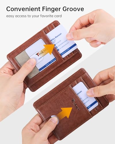 Image of Teskyer Slim Minimalist Wallet for Men, RFID Front Pocket Card Holder | Ultra Slim Front Pocket Design, 8 Card Slots, RFID Protection, Smooth Faux Leather for Everyday Carry