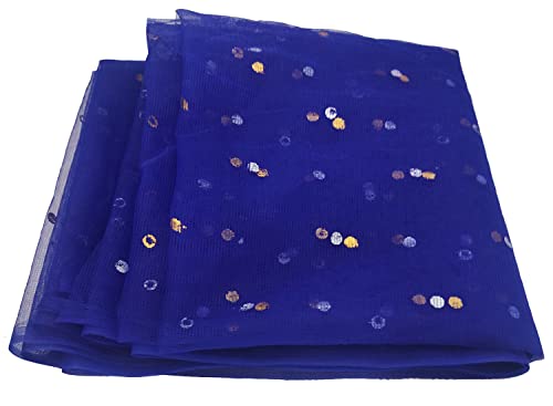 Image of Dual Color Combo of 42inch Width Dotted Mesh Net Fabric for Decoration, Fruit /Dryfruit /Gift Packing & Trousseau Tray Packing (5 Meter Each Color, Yellow & Dark Blue)