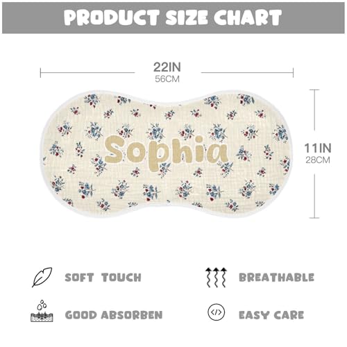 Personalized Name Blue Red Flower Baby Burp Cloth for Baby Drool and Messes, Customized Text Absorbent Cotton Burping Cloths for Infant Newborn Unisex 4 Packs 100% Cotton 22 x 11 in4