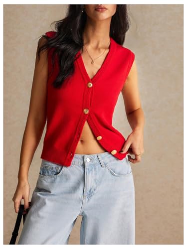 Women's V Neck Sweater Vest Button Down Sleeveless Vest Cardigan Casual Knit Vest3