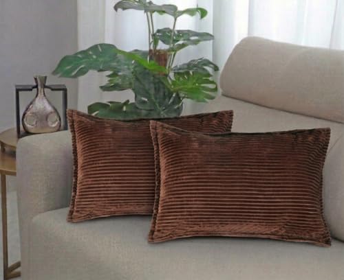 Image of RD TREND Corduroy Self Stripe 250 GSM Rectangular 18x 28 Inches Cushion Covers Set of 2 | Throw Pillow Covers for Sofa, Bed & Living Room | Perfect for Home Decor Coffee