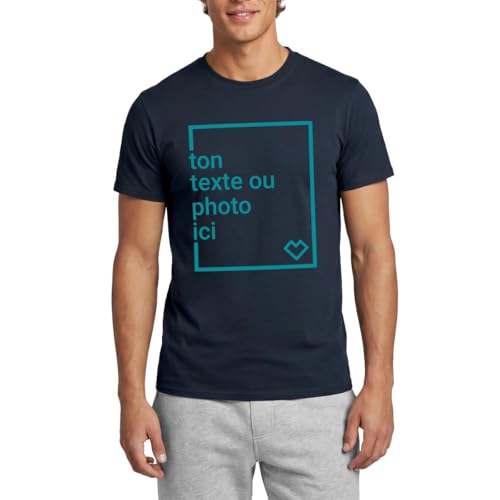 Spreadshirt Tee Shirt Personnalisable Homme, Créez Votre Propre T Shirt Personnalisé avec Photo et Texte Impression Face, Idée Cadeau Homme, Anniversaire, Fête des Pères, EVG, M, Marine